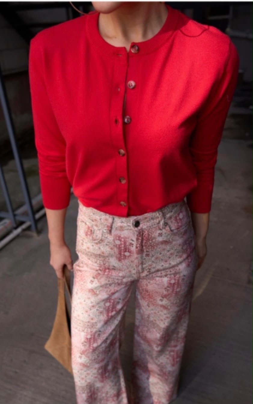 Red cardigan