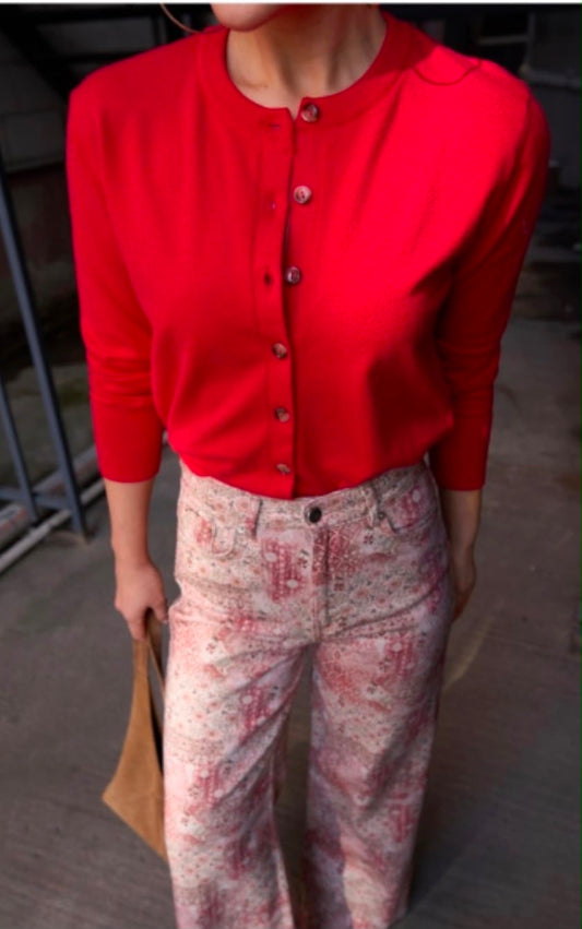 Red cardigan