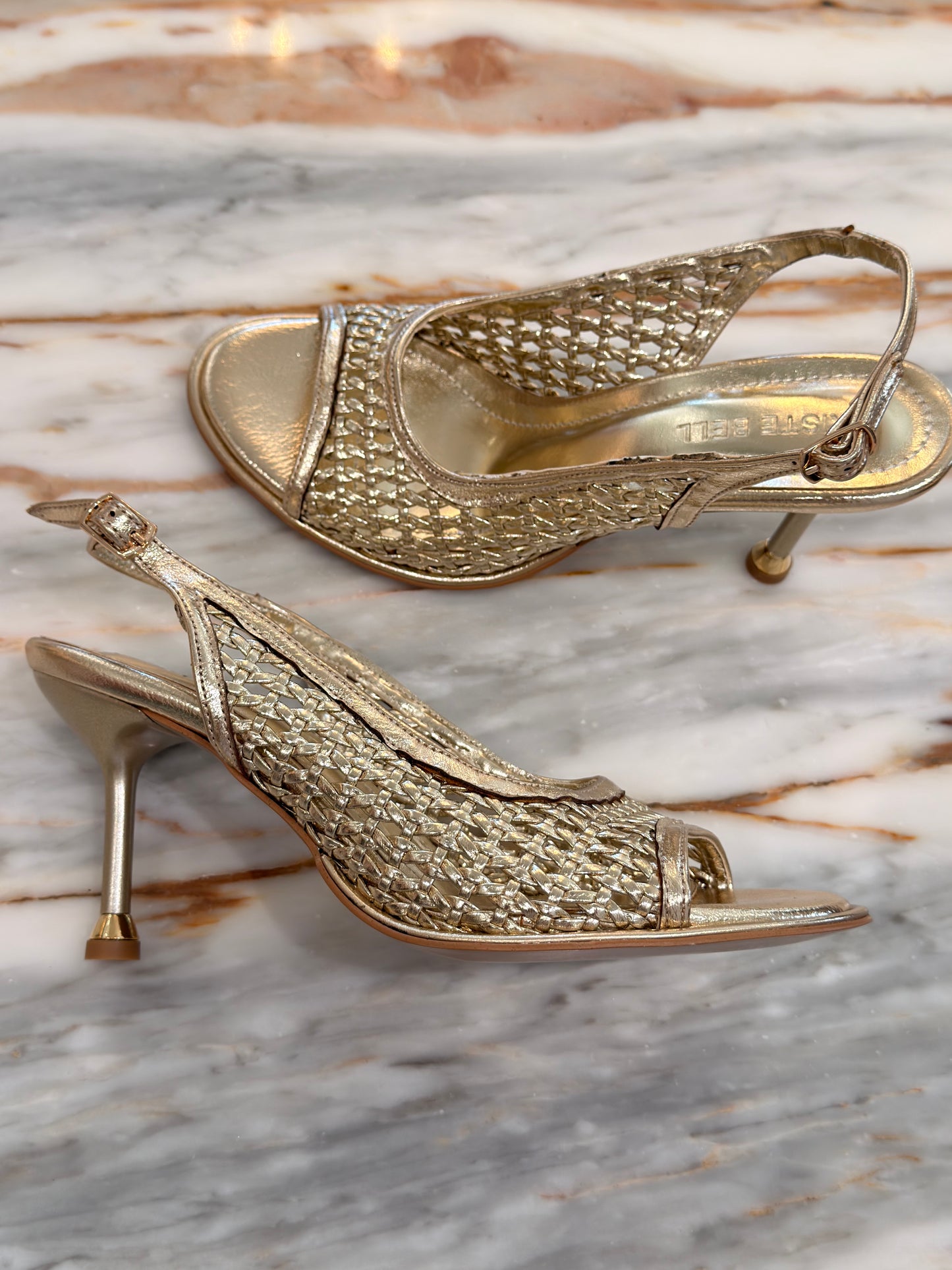 Mesh golden heels