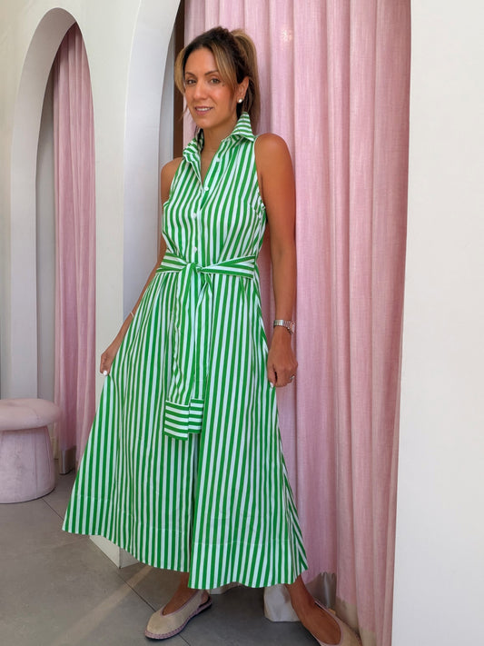 Emerald Stripe Shirt Dress