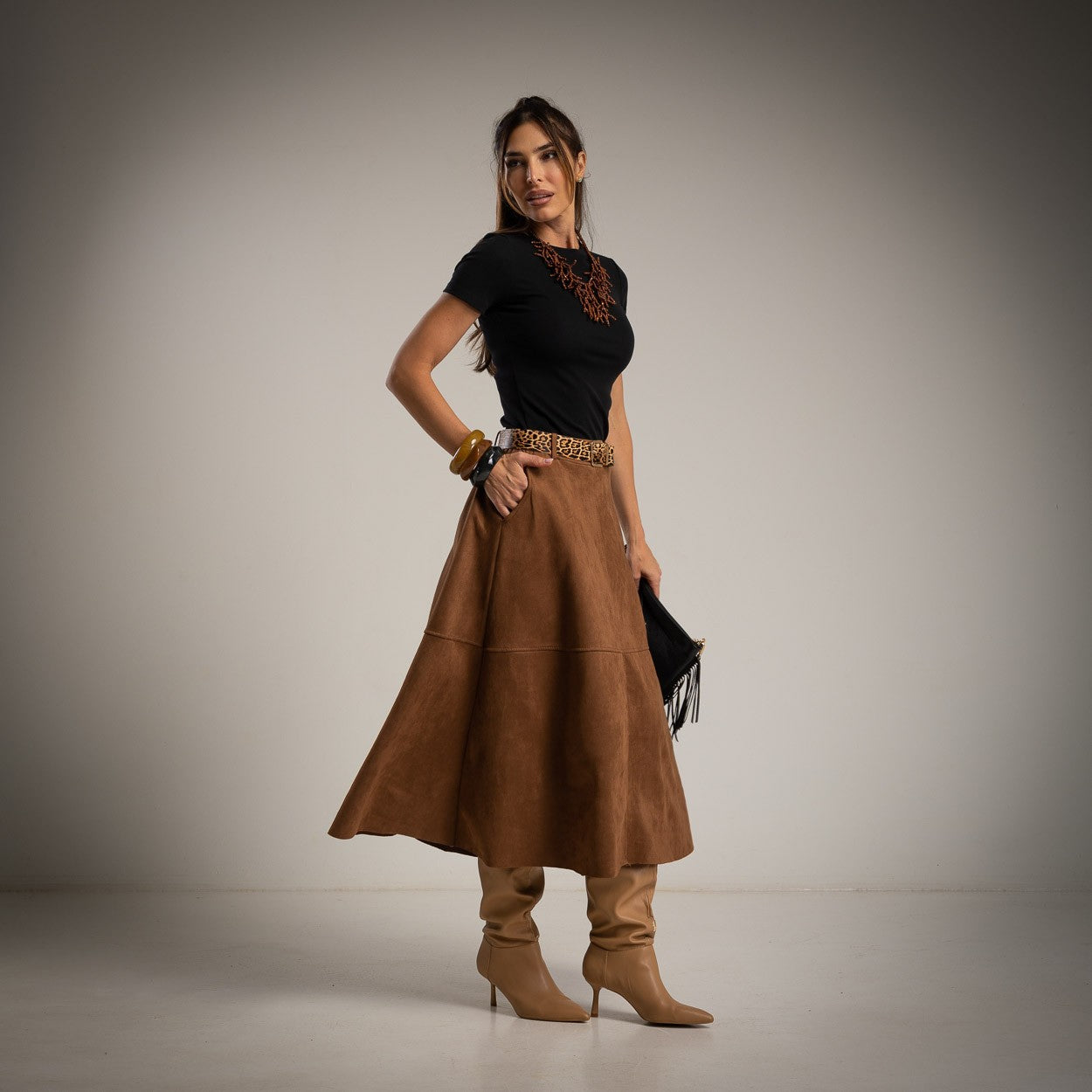 Caramel suede skirt