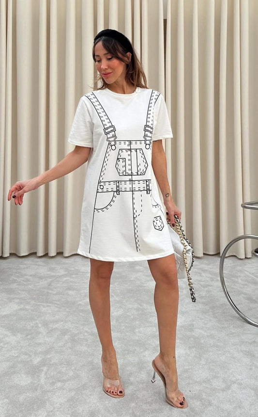 White Drawing T-Dress