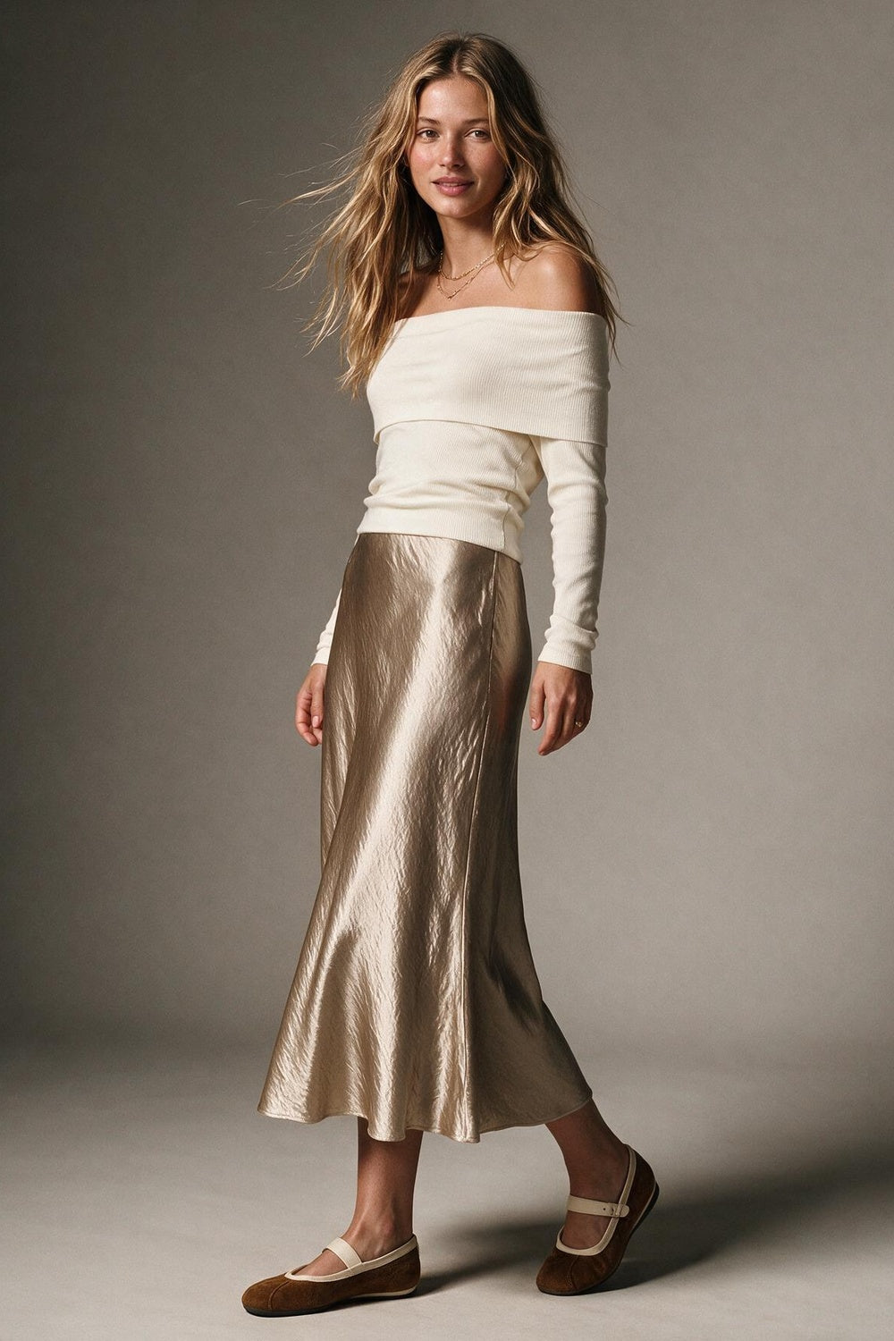 Satin midi skirt