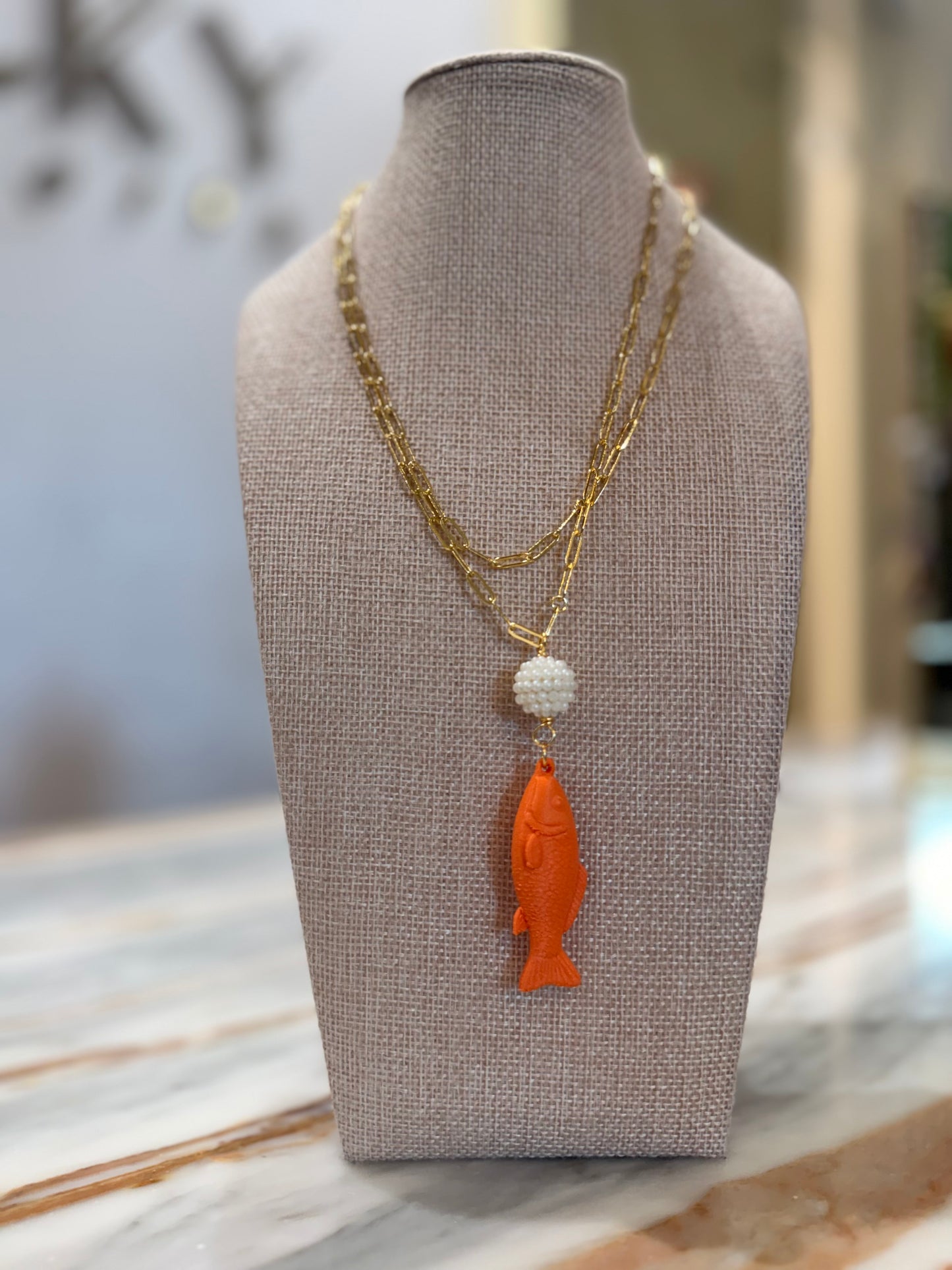 Pearl & fish necklace