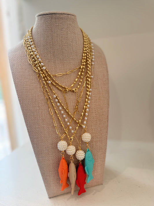 Pearl & fish necklace