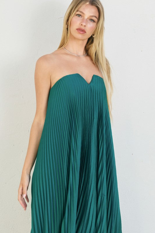 Pleated Emerald Dress