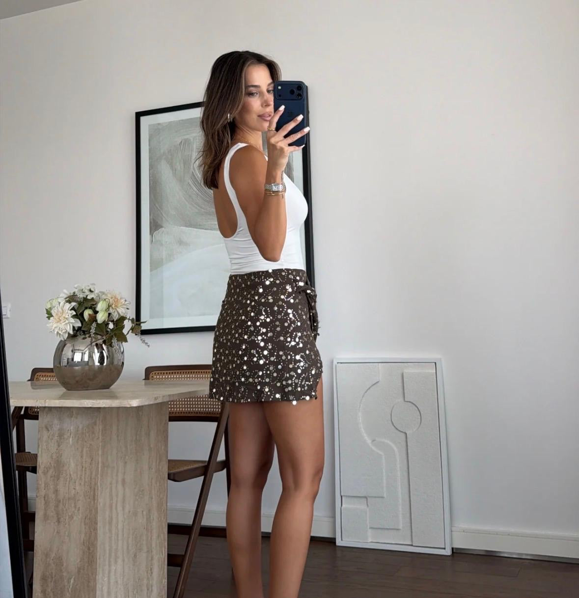 Eyelet mini skirt