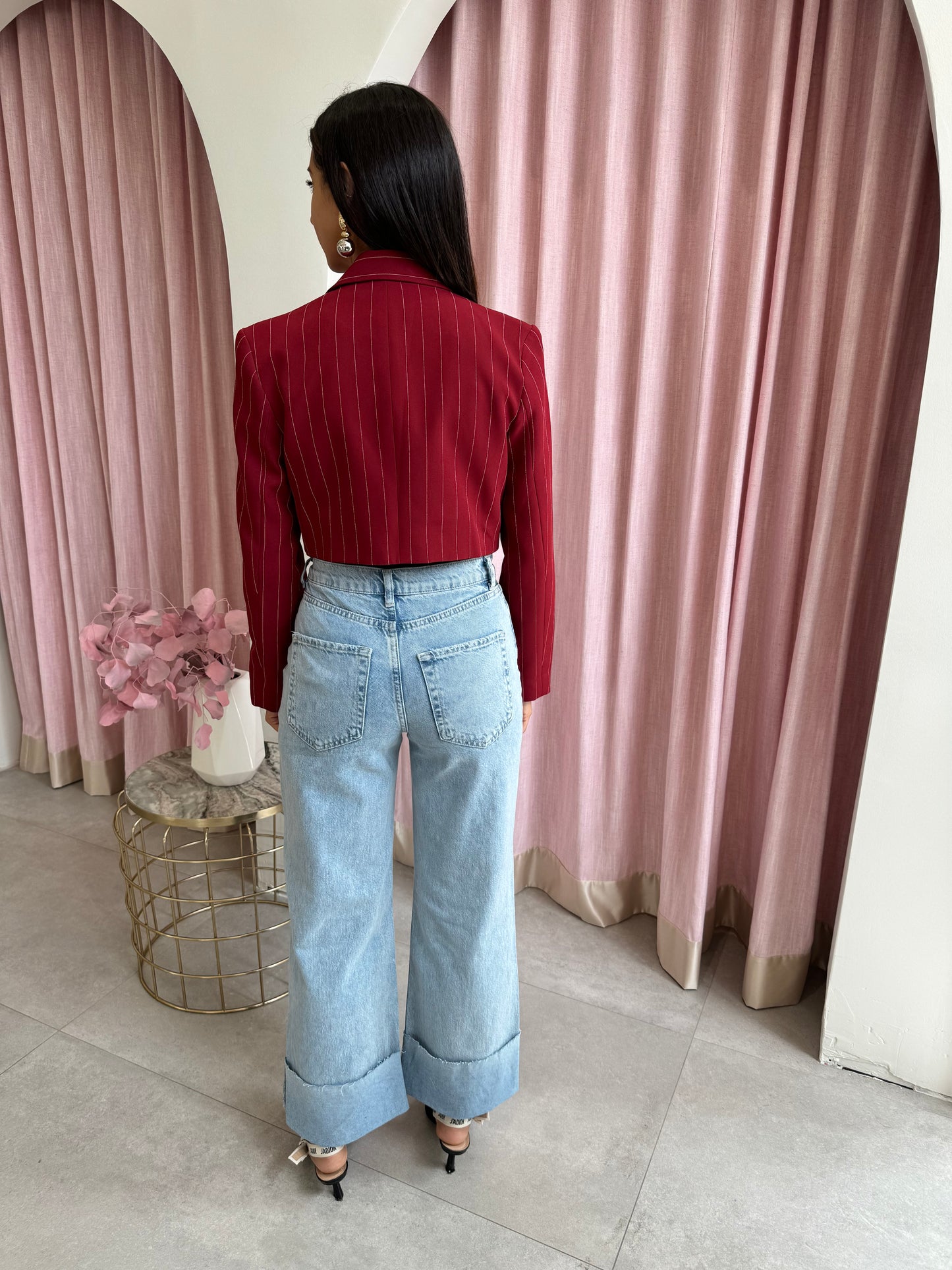 Pinstriped Crop Blazer