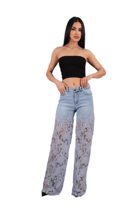 Laced Baby Blue Jeans