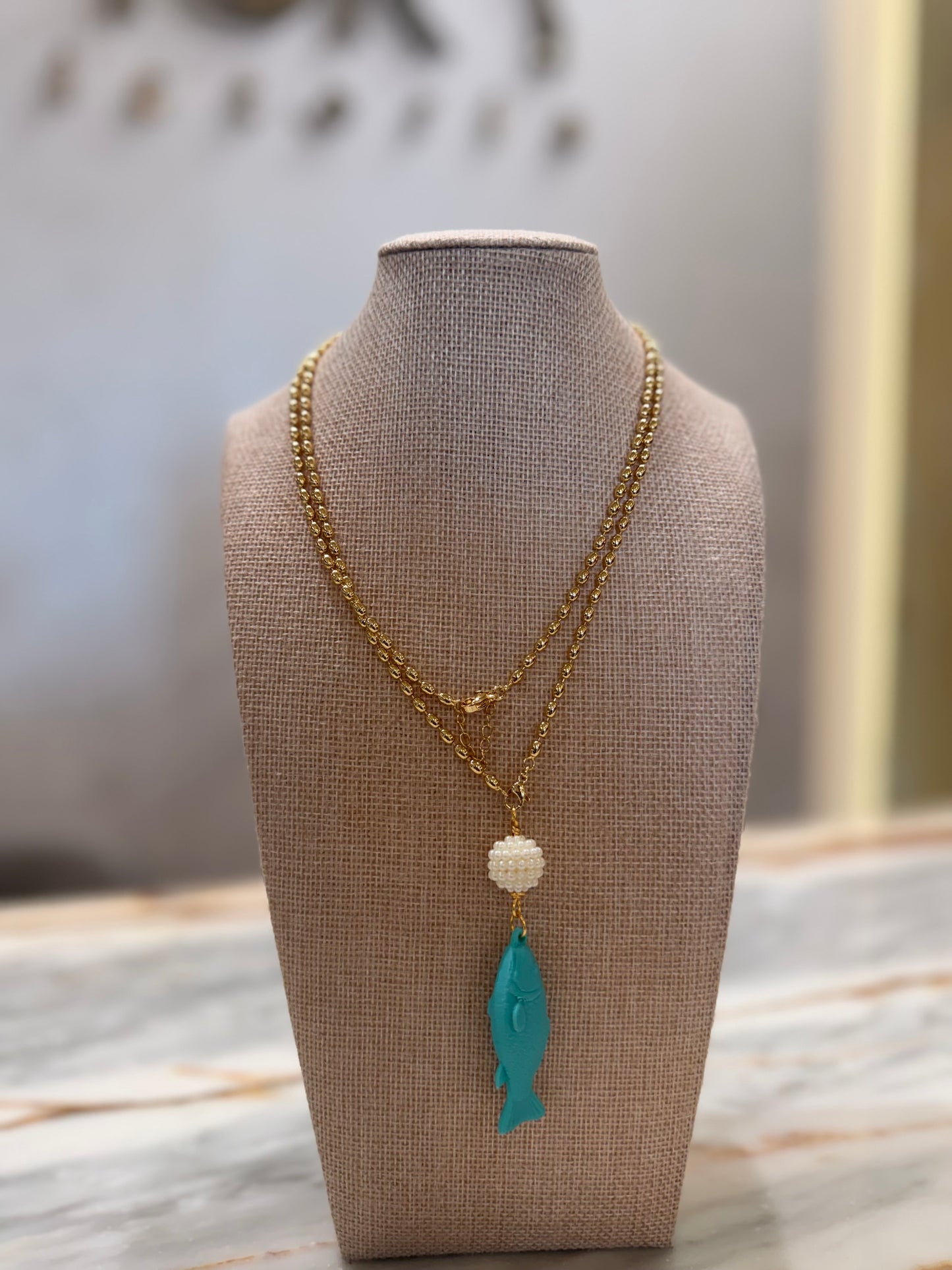 Pearl & fish necklace