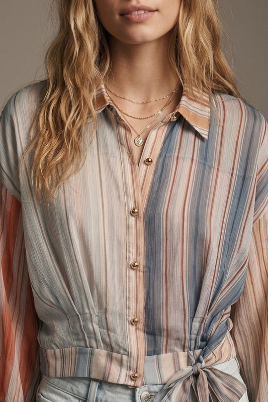 Striped Tie-Front Blouse