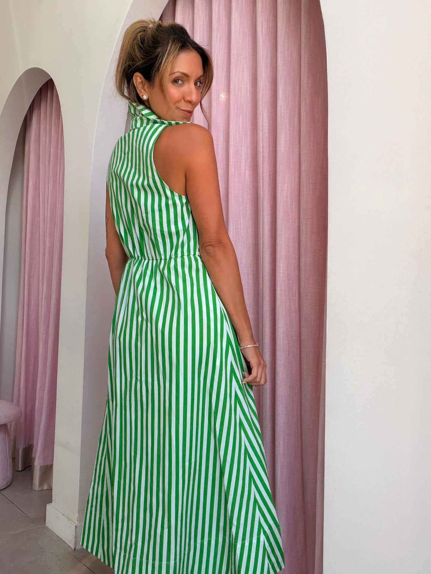 Emerald Stripe Shirt Dress