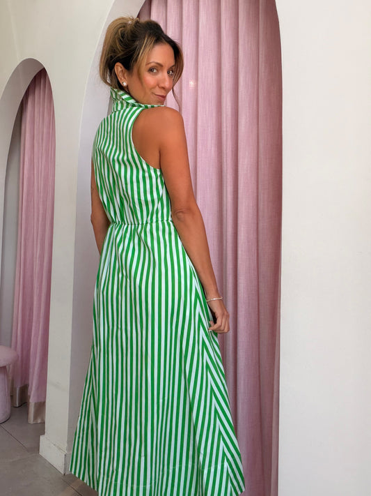 Emerald Stripe Shirt Dress