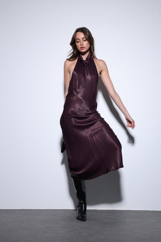 Maroon Satin Skirt