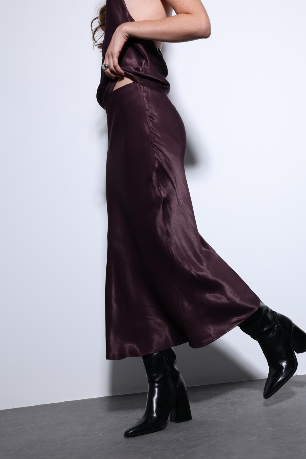 Maroon Satin Skirt