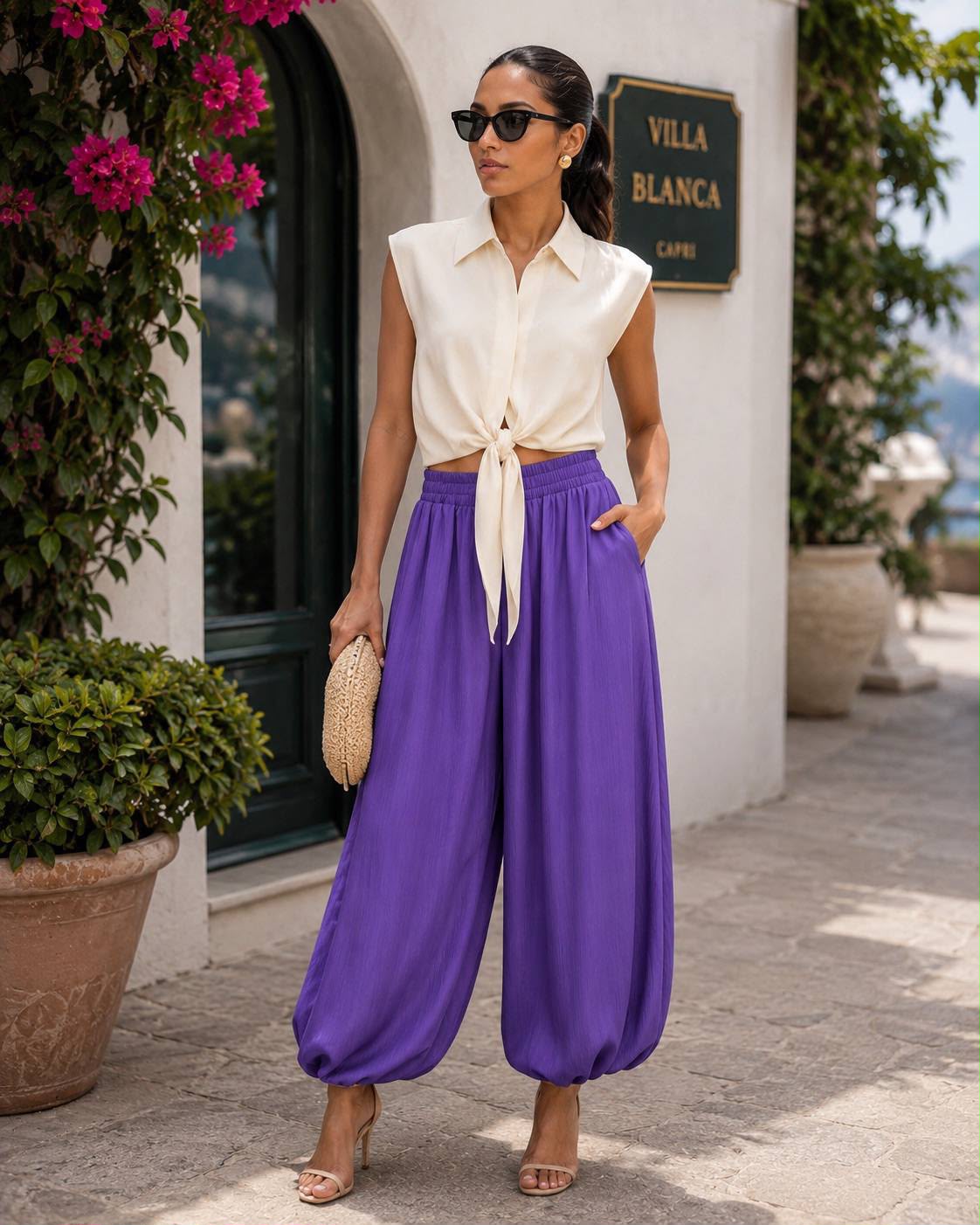 Bold purple pants