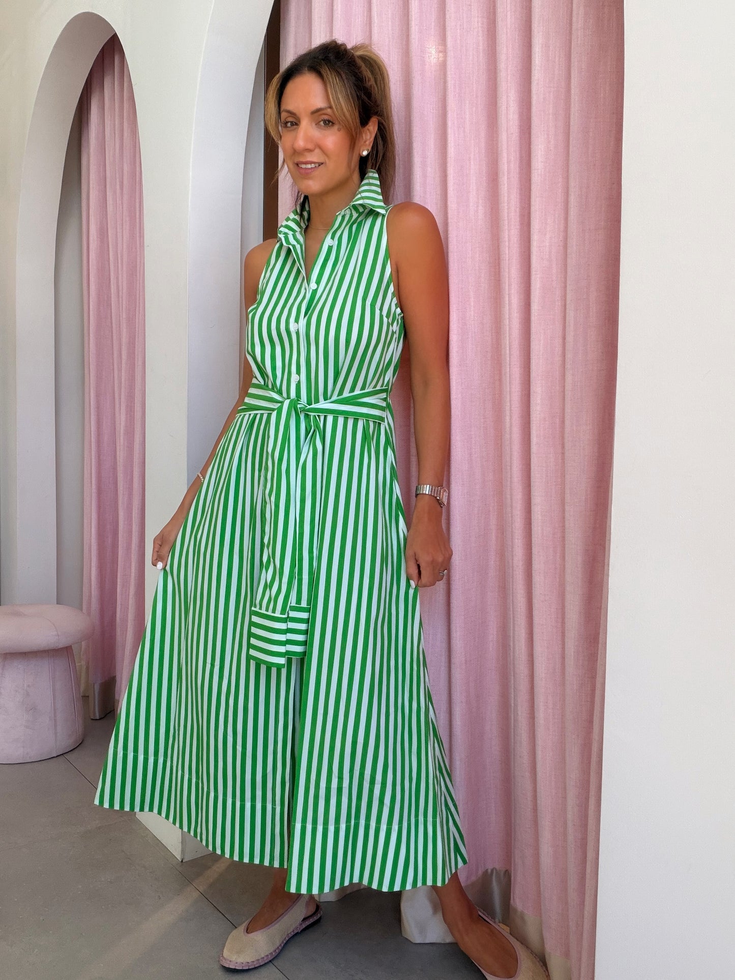 Emerald Stripe Shirt Dress