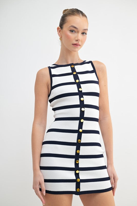 Navy Striped Mini Dress