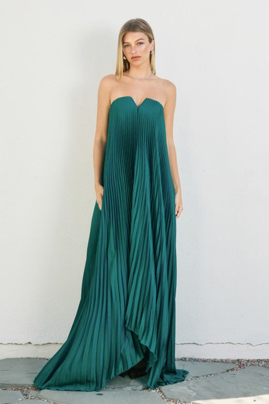 Pleated Emerald Dress