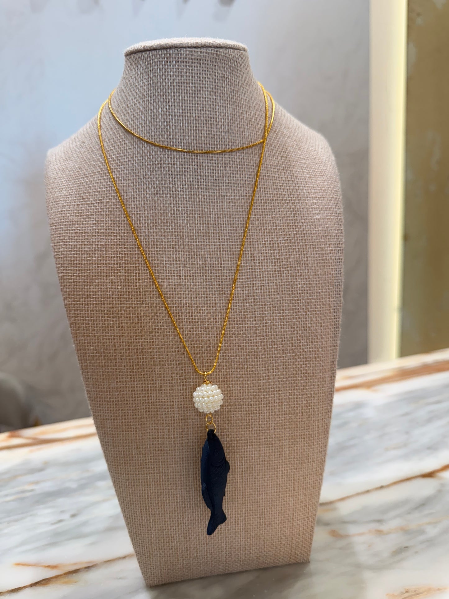 Pearl & fish necklace