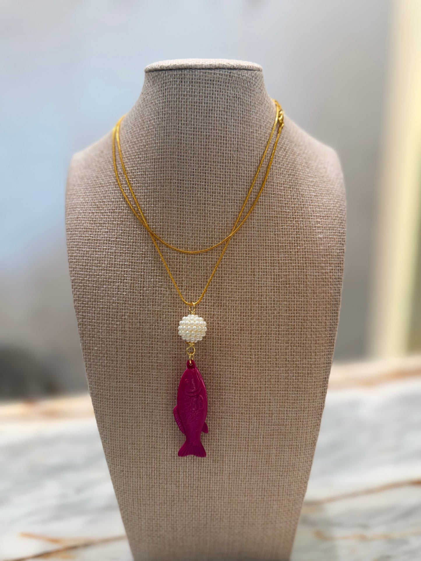 Pearl & fish necklace