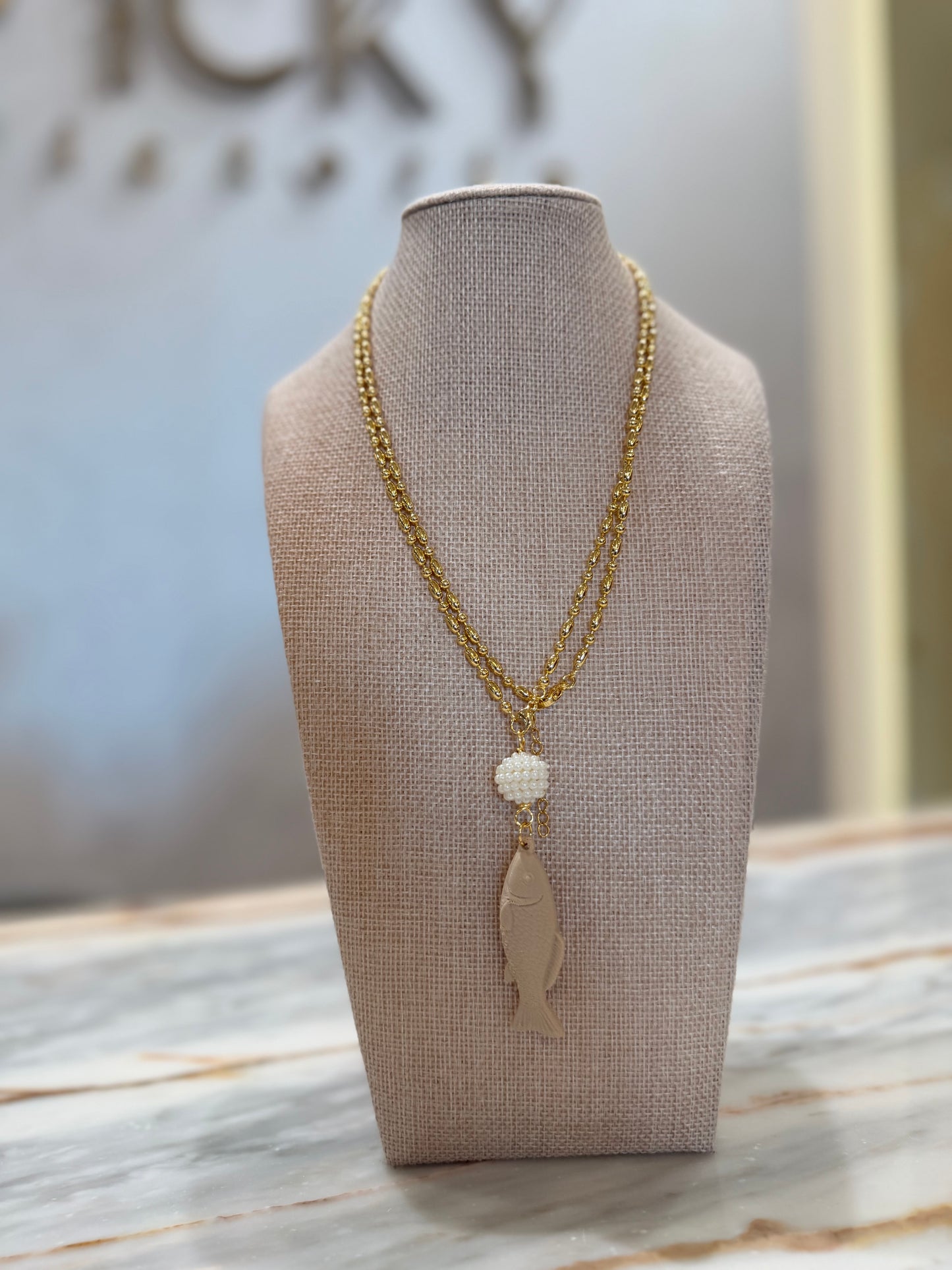 Pearl & fish necklace