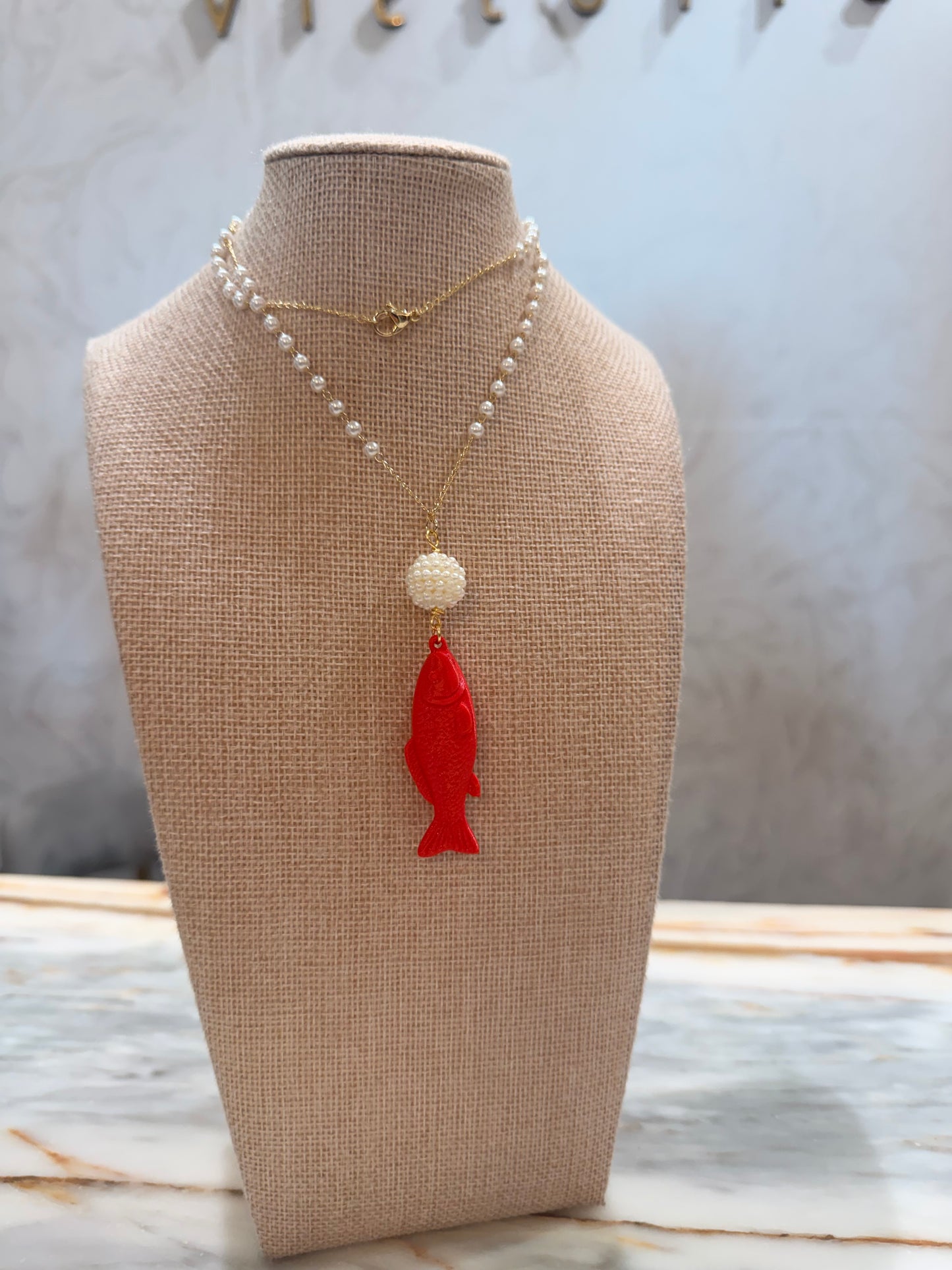 Pearl & fish necklace
