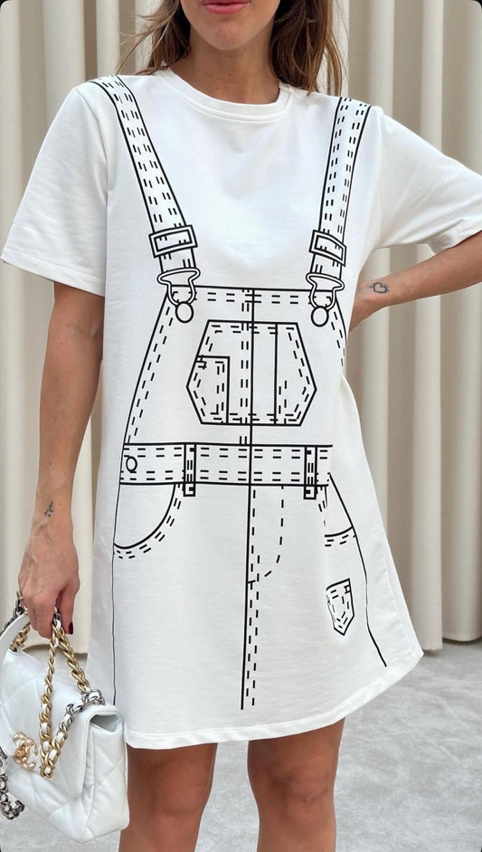 White Drawing T-Dress