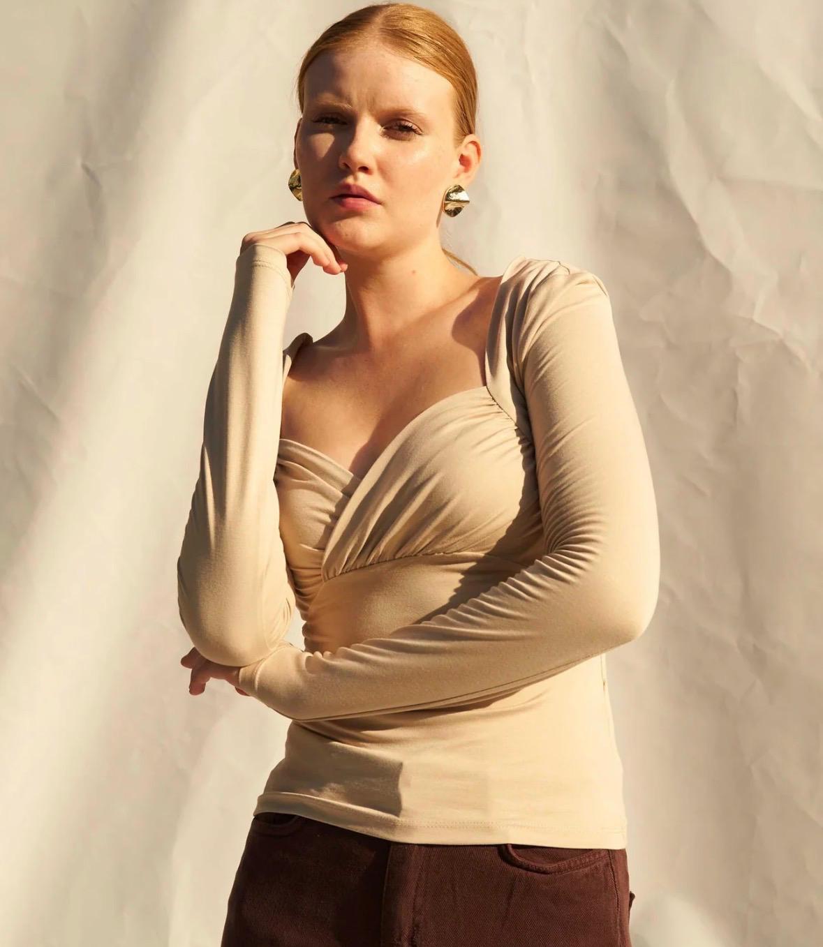 Ruched Long-Sleeve Top
