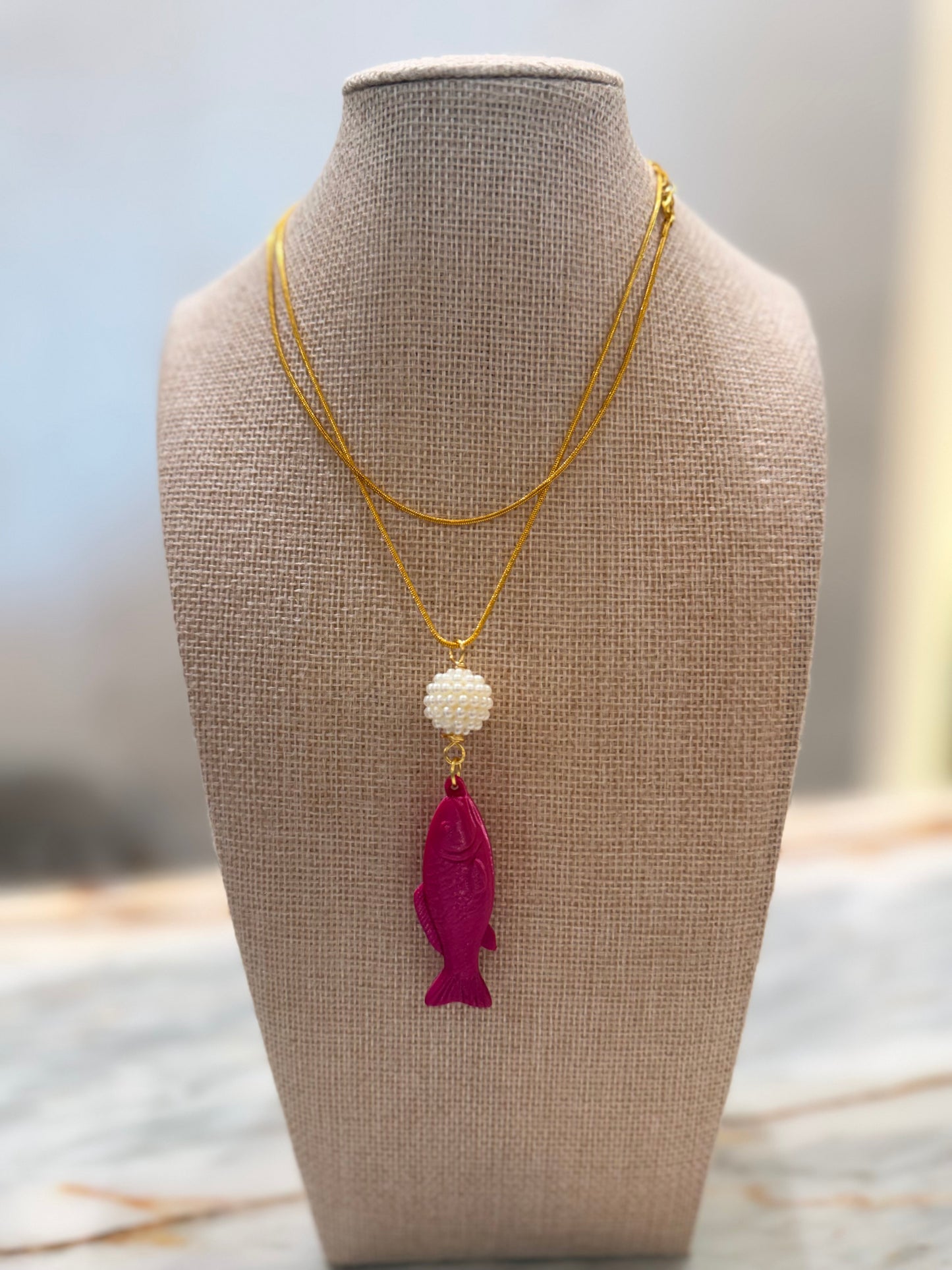 Pearl & fish necklace
