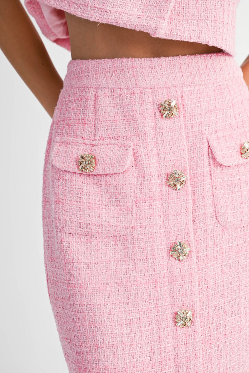 ブルレア Original embroidery tweed skirt Sequin tweed midi skirt Blue For Women | Maje
